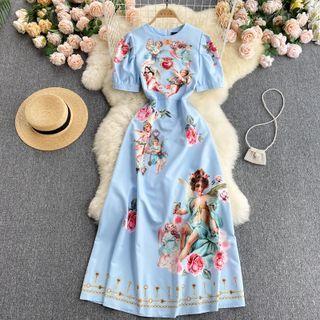 Round-neck Angel Print Dress