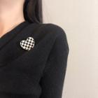 Heart Check Alloy Brooch Check - Black & White - One Size