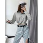 Drawstring-hem Long-sleeved Crop Polo Shirt
