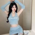 Halter Lettering Top / Arm Sleeves / Mini Skirt / Set