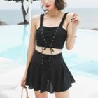 Set: Lace-up Tanikini Top + Swim Skirt