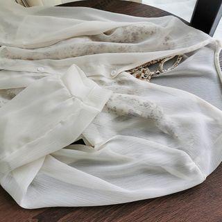 Long-sleeve Chiffon Cropped Blouse