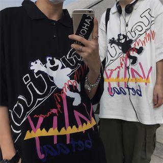 Cartoon Lettering Short-sleeve Polo Shirt