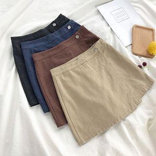 Plain Asymmetric High-waist A-line Shorts