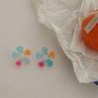 Flower Earring 1 Pair - Blue & Yellow & Rose Pink - One Size