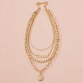 Coin & Lettering Pendant Layered Alloy Necklace Gold - One Size