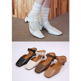 Square-toe Belted Mules