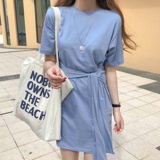 Short-sleeve Side Knot Mini A-line T-shirt Dress