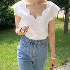 Short-sleeve Scallop Blouse White - One Size
