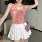 Plaid Camisole Top / Min Pleated Skirt
