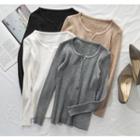 Long-sleeve Buttoned Knit Slim-fit Top