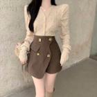 Long-sleeve V-neck Blouse / High-waist Skort (various Design)