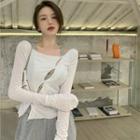 Long-sleeve Button-up Slim-fit Top White - One Size