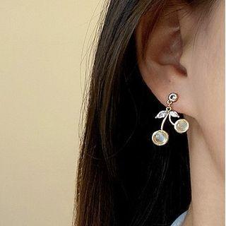 Cat Eye Stone Cherry Earring 1 Pair - Gold - One Size