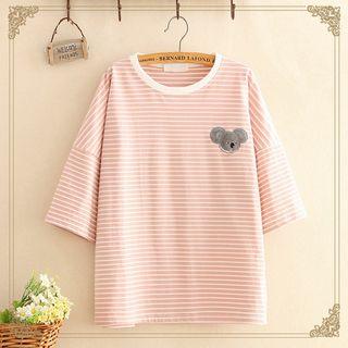 Koala Embroidered Striped Short-sleeve Top