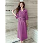 Mock Two-piece Elbow-sleeve Tie-waist Midi A-line Dress