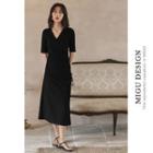 Short-sleeve Midi A-line Wrap Knit Dress