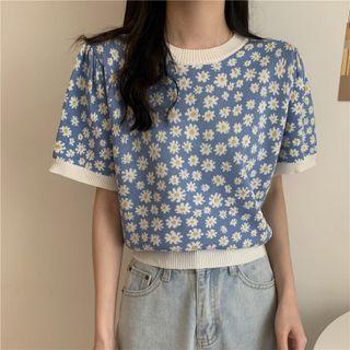 Round-neck Daisy Short-sleeve Knit Top