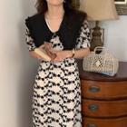 Short-sleeve Collared Pattern Dress Black - One Size