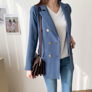 Metallic-button Double-breasted Coat