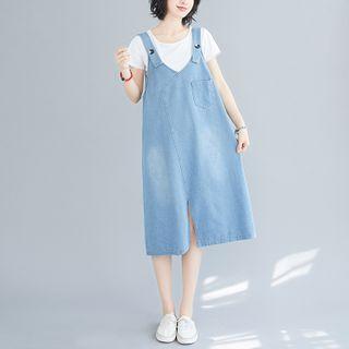 Slit A-line Denim Pinafore Dress