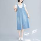 Slit A-line Denim Pinafore Dress
