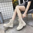 Platform Lace Up Perforated Short Boots