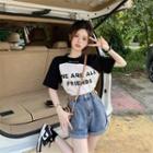 Two-tone Panel Lettering T-shirt + Belted Mini Shorts