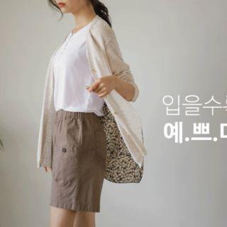 Floral-panel Linen-blend Cardigan