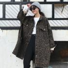 Leopard Print Buttoned Jacket Leopard - Dark Brown - One Size