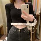 Crop Knit Top As Shown In Figure - One Size