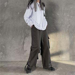 Side Pocket Drawstring Hem Straight Leg Pants