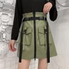 High-waist Cargo Faux Leather Mini Skirt