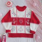 Embroidered Two-tone Sweater 1 Pc - Sweater - Red & White - One Size