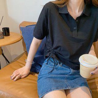 Short-sleeve Collar Drawstring T-shirt