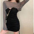 Strapless Drawstring Mini Bodycon Dress / Long-sleeve Cropped Top