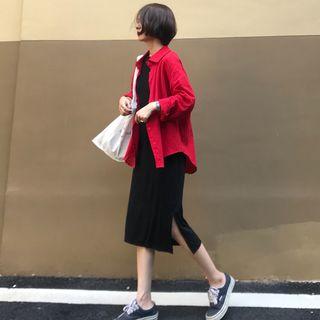 Plain Shirt / Sleeveless Midi Dress
