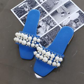 Open-toe Faux-pearl Embellished Mules