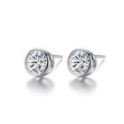 Sterling Silver Simple Elegant Geometric Round Cubic Zirconia Stud Earrings Silver - One Size