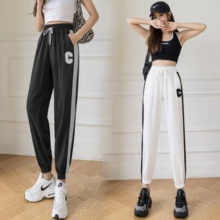 Letter Embroidered Two-tone Sweatpants