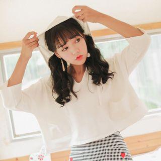 Plain 3/4-sleeve Hooded T-shirt