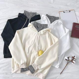 Mock Two-piece Striped Panel Mock-neck Hooded Sweatshirt