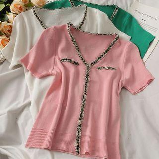 Contrasted Button-up T-shirt In 6 Colors