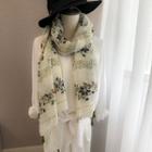 Floral Print Neck Scarf Green & Beige - One Size