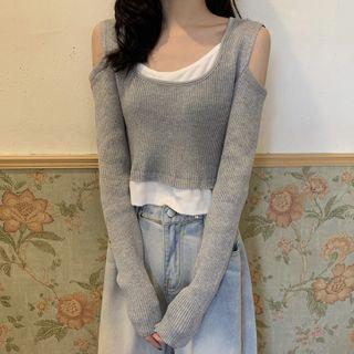 Off Shoulder Square Neck Mock Two Piece Top
