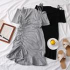 Off-shoulder Drawstring Mini Dress