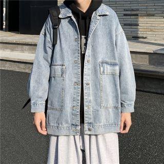 Washed Denim Button-up Pocket Oversize Jacket