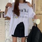 3/4-sleeve Print Cold Shoulder T-shirt
