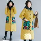 Floral Panel Hooded Padded Coat