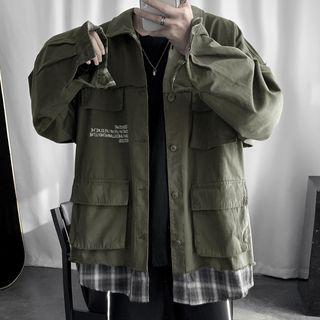 Mock Two-piece Letter Embroidered Zip Jacket
